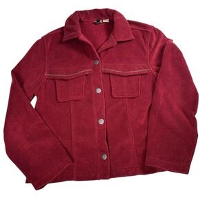 TSUNAMI Fleece Button Up Jacket Women's L Red Pockets Cozy Comfort